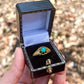 Antique Victorian solitaire Turquoise 18k Gold belcher Ring (UK 1834) US size 7.5 (Art Nouveau style) Maker&#39;s mark C.G—Charles Gibson, London 1834 hallmark, anniversary gift, engagement ring, wedding gift, graduation gift, unique gift