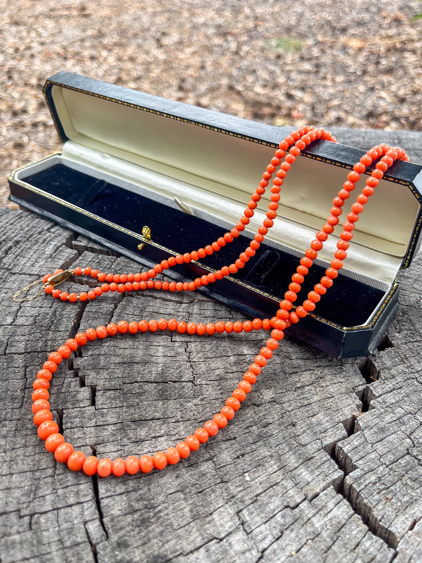 Antique Victorian Long Coral Necklace (UK 1890s) collectible jewelry, sustainable jewelry, antique necklace, beautiful coral necklace, witchy