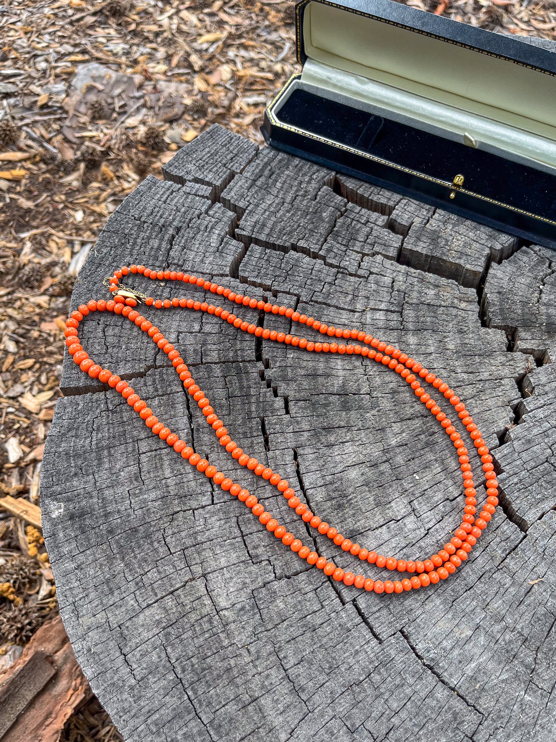 Antique Victorian Long Coral Necklace (UK 1890s) collectible jewelry, sustainable jewelry, antique necklace, beautiful coral necklace, witchy