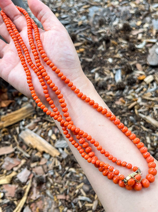 Antique Victorian Long Coral Necklace (UK 1890s) collectible jewelry, sustainable jewelry, antique necklace, beautiful coral necklace, witchy