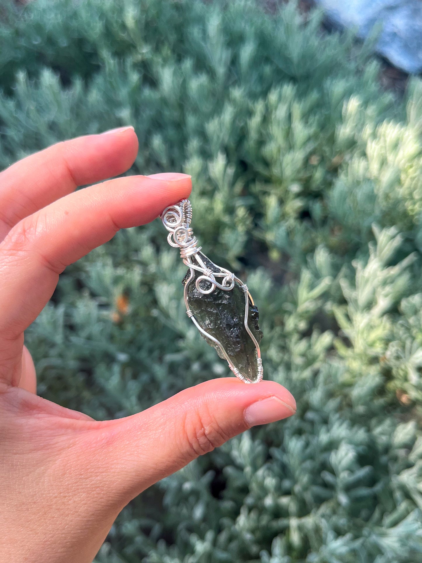 Genuine Moldavite Silver Pendant (3.7g Grade B) wire wrapped jewelry, handmade gift, witchy jewelry, statement pendant