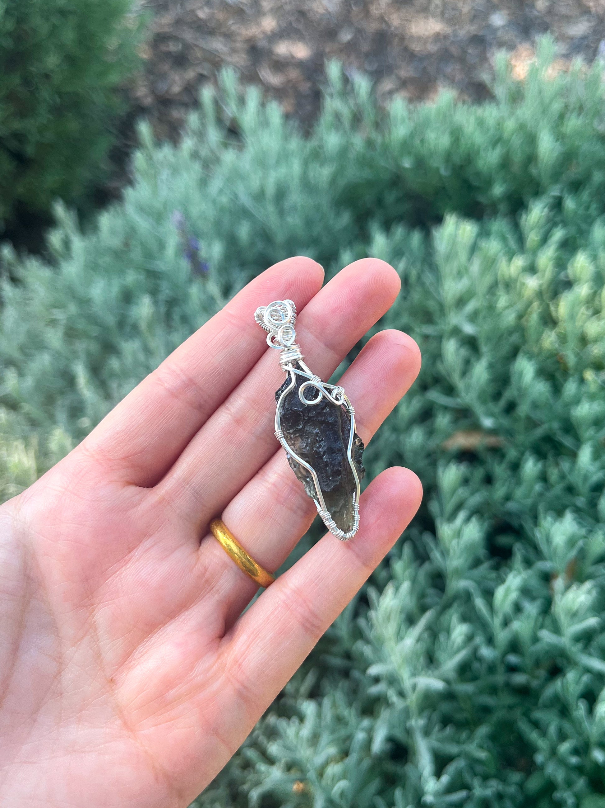 Genuine Moldavite Silver Pendant (3.7g Grade B) wire wrapped jewelry, handmade gift, witchy jewelry, statement pendant