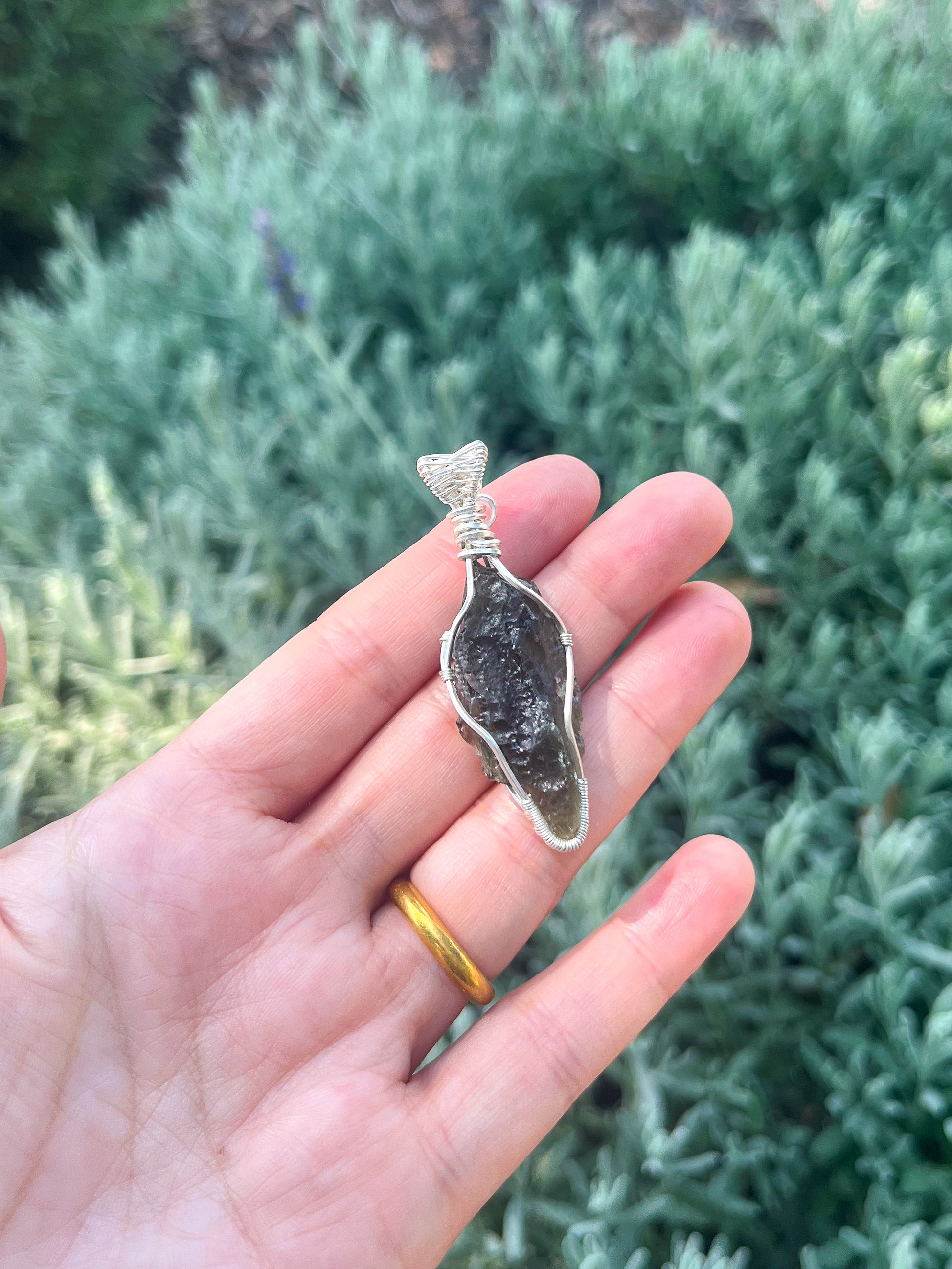 Genuine Moldavite Silver Pendant (3.7g Grade B) wire wrapped jewelry, handmade gift, witchy jewelry, statement pendant