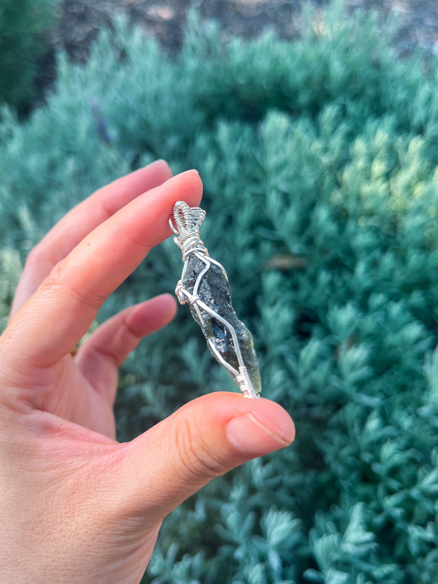 Genuine Moldavite Silver Pendant (3.7g Grade B) wire wrapped jewelry, handmade gift, witchy jewelry, statement pendant