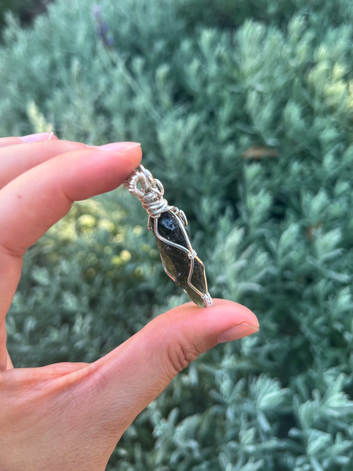 Genuine Moldavite Silver Pendant (3.7g Grade B) wire wrapped jewelry, handmade gift, witchy jewelry, statement pendant