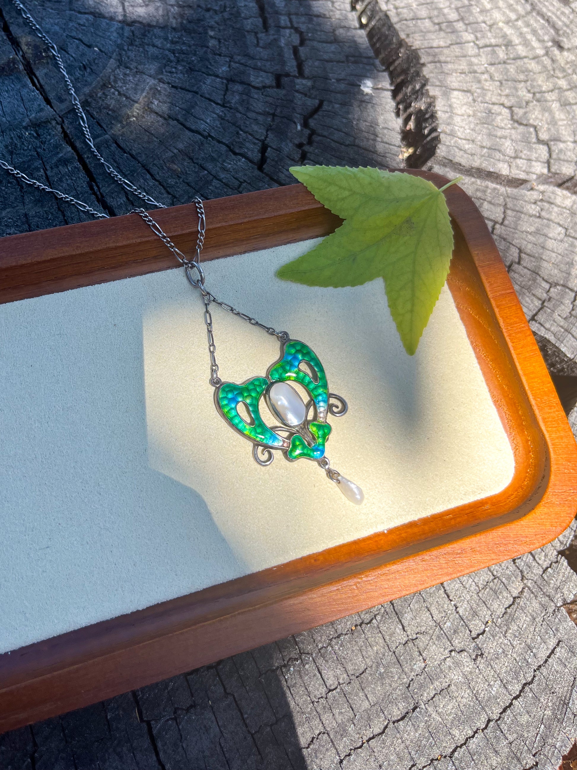 Antique Green Enamel Silver Necklace (UK, 1890s) Arts & Crafts Movement, sustainable jewelry, anniversary gift, graduation gift, antique jewelry, gift for her, antique pendant