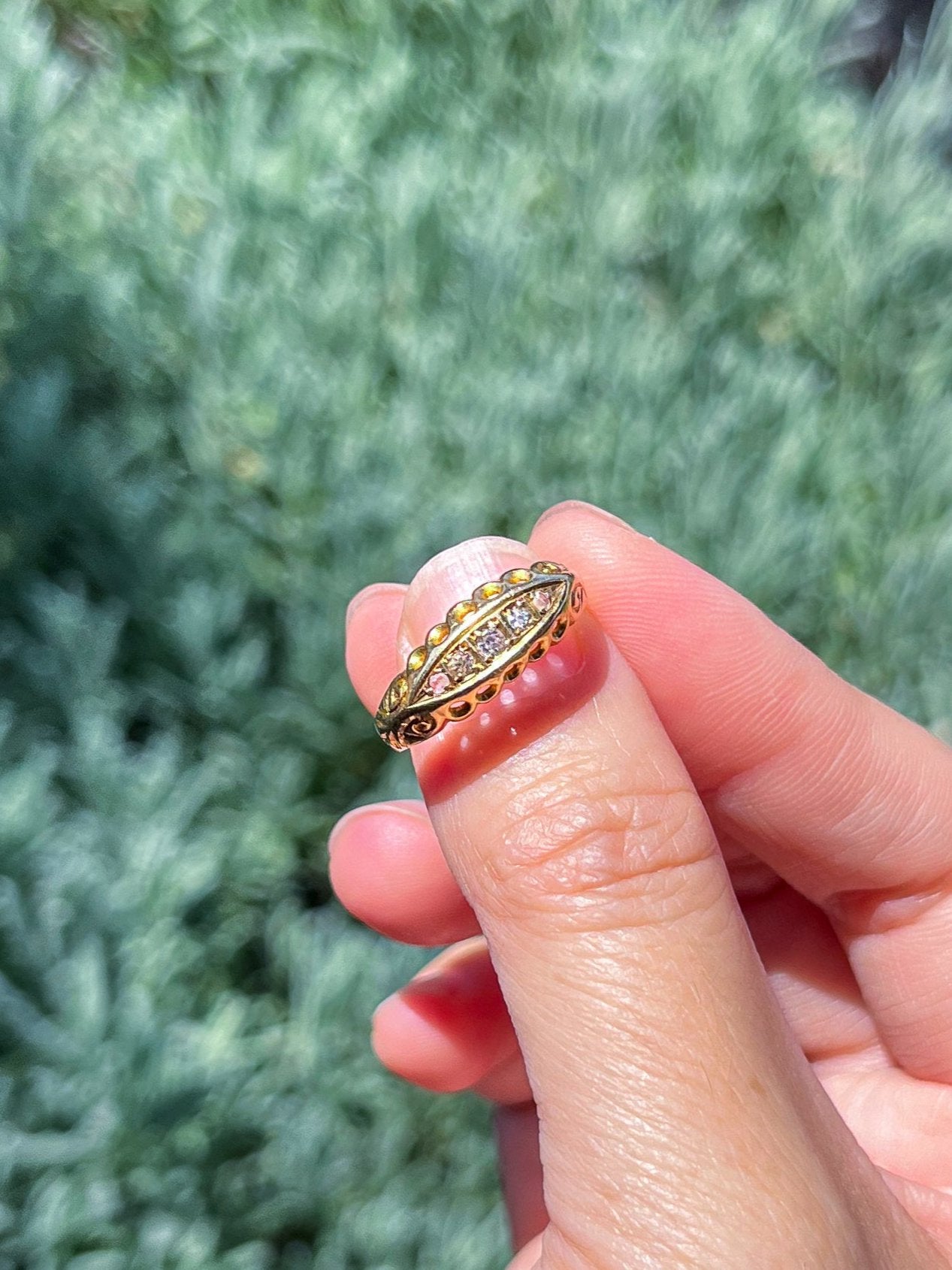 Antique Edwardian Diamond Boat Ring (UK 1915) US size 5.75 (old European cut diamonds in 18ct gold) Chester stamp, maker mark E.J.R, engagement ring, wedding gift, antique jewelry, collectable ring, 18ct gold ring