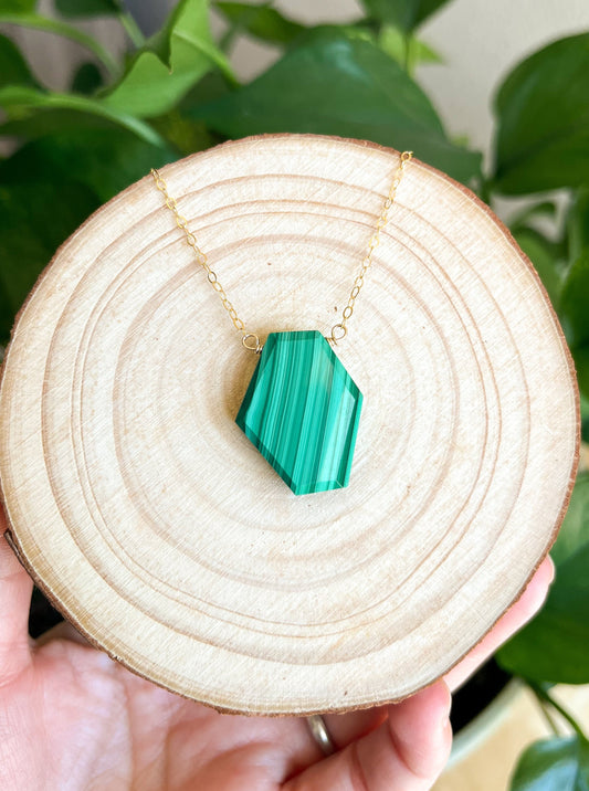 natural malachite gold filled necklace