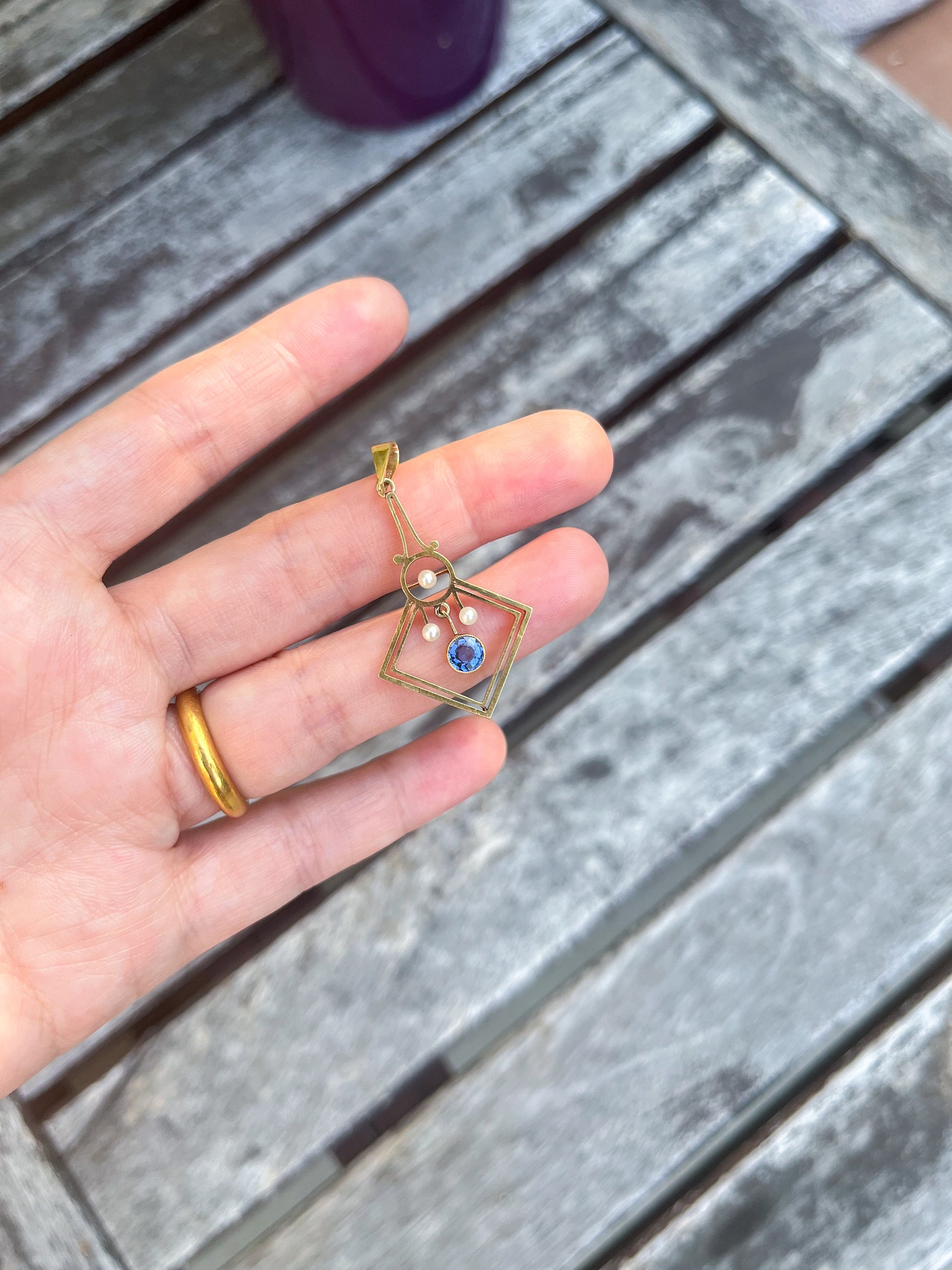 Antique Edwardian Sapphire Pearl Gold Pendant (UK 1900s) 15k gold (sustainable jewelry) witchy, antique jewelry, sapphire jewelry, collectible jewelry, anniversary gift, unique gift, gift for her, Edwardian jewelry