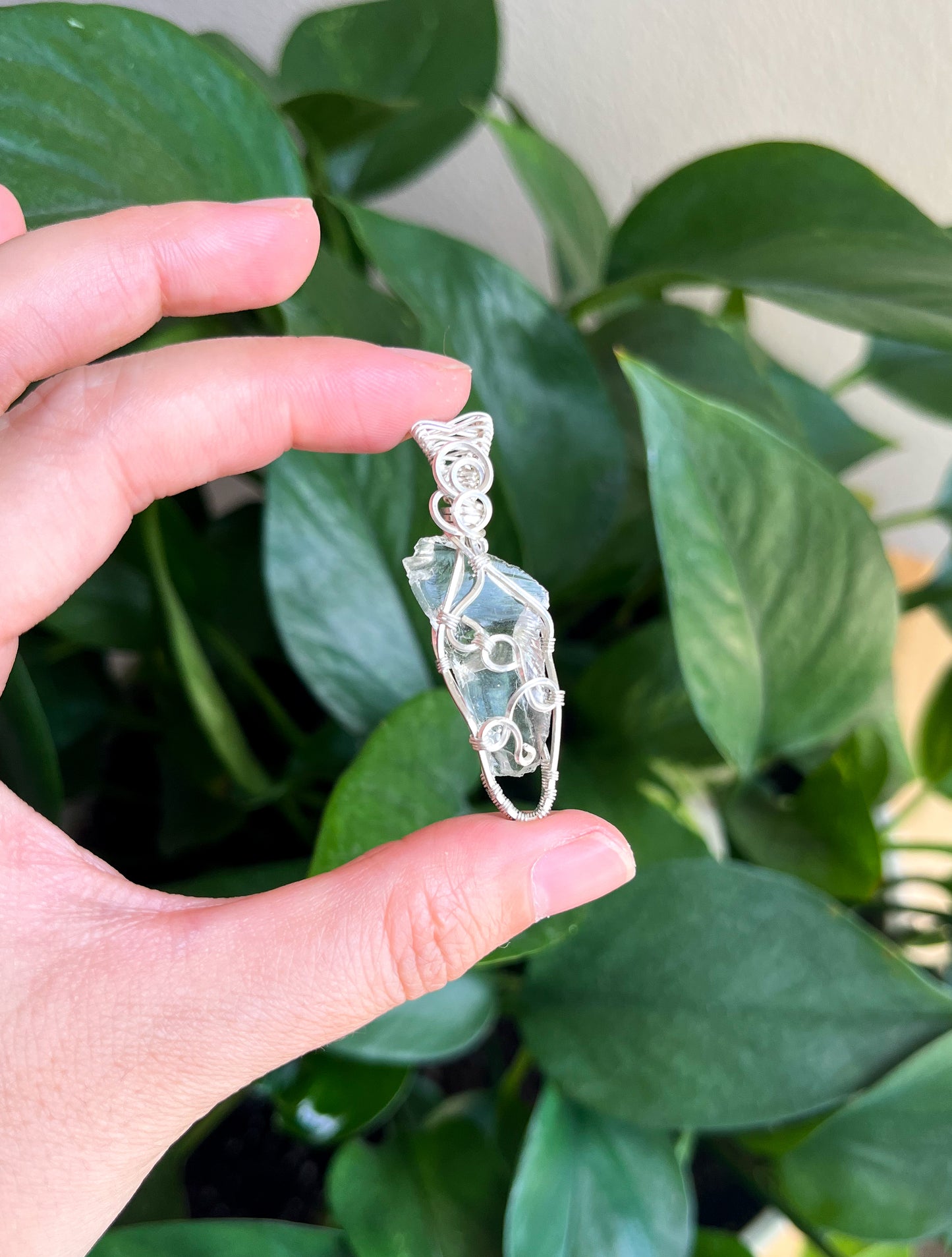 Genuine clear andara crystal silver pendant