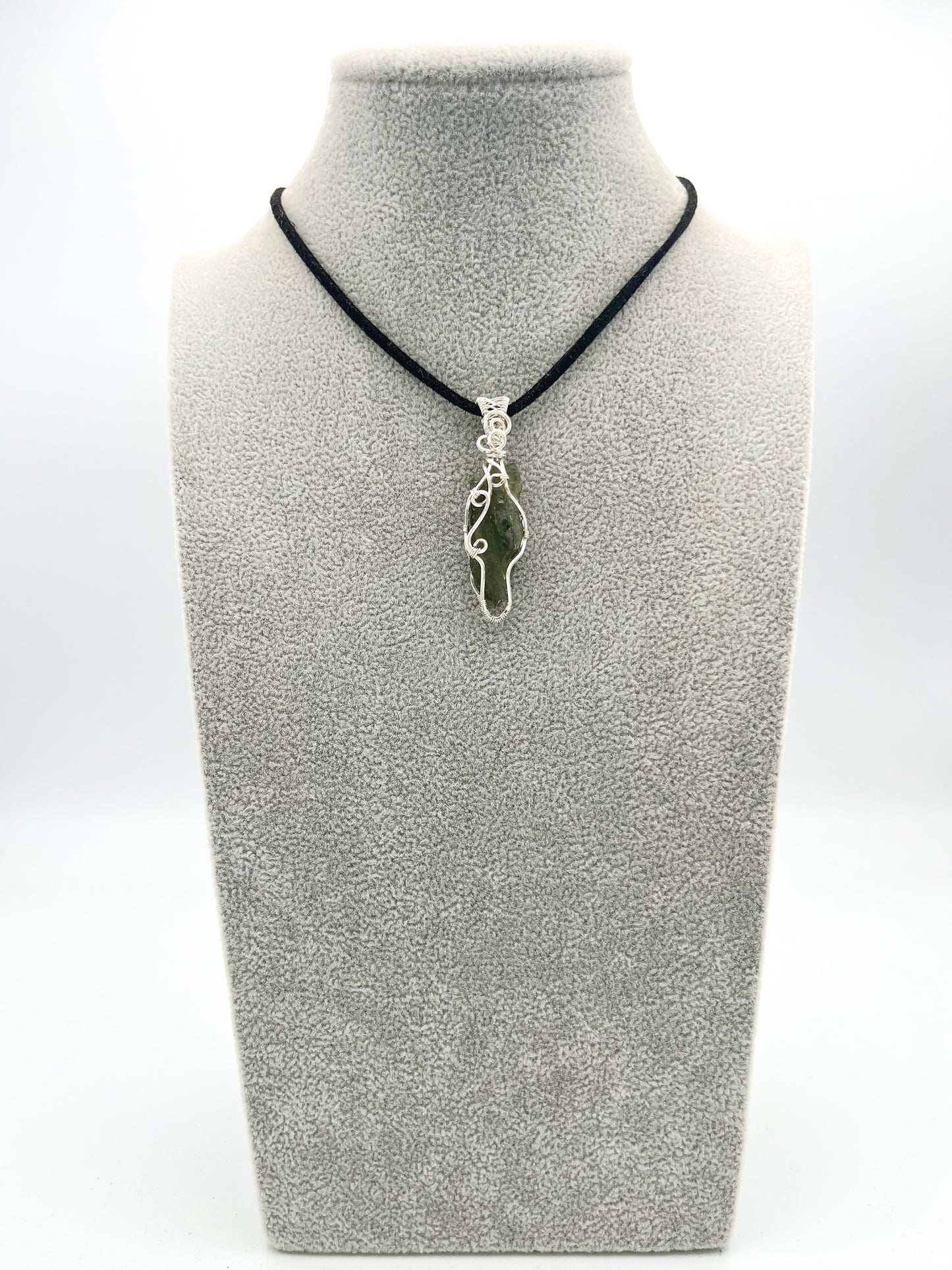 genuine moldavite silver pendant, wire wrapped jewelry, handmade gift
