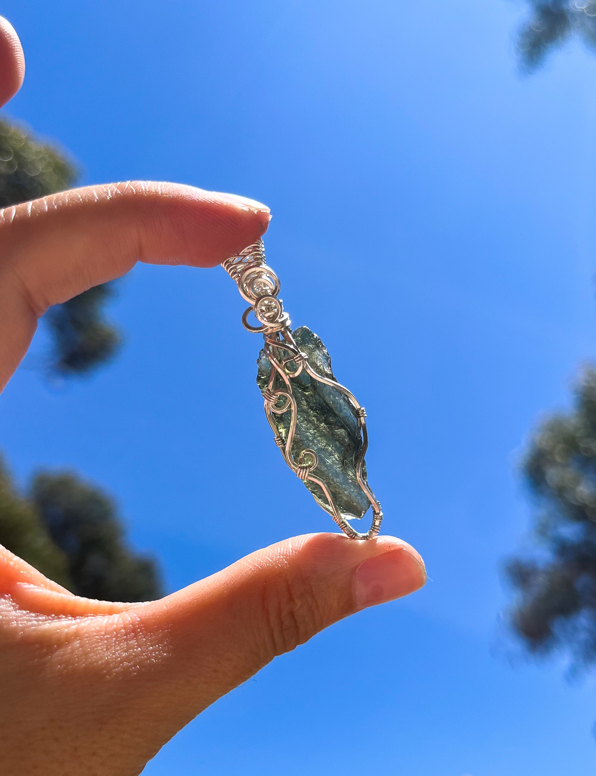 genuine moldavite silver pendant, wire wrapped jewelry, handmade gift