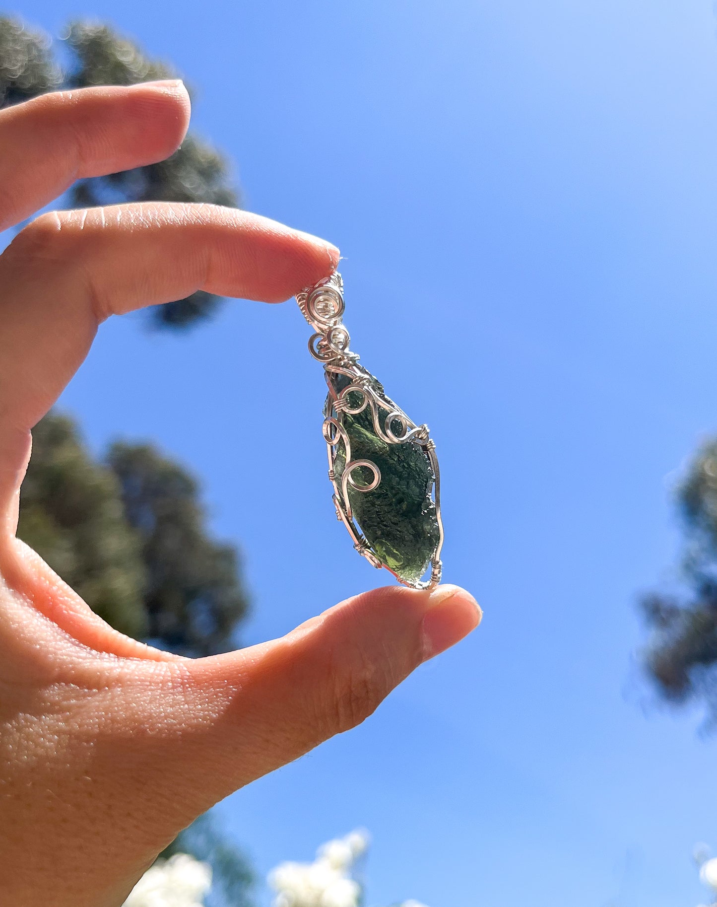 genuine grade A moldavite silver handmade pendant, wire wrapped jewelry, handmade gift