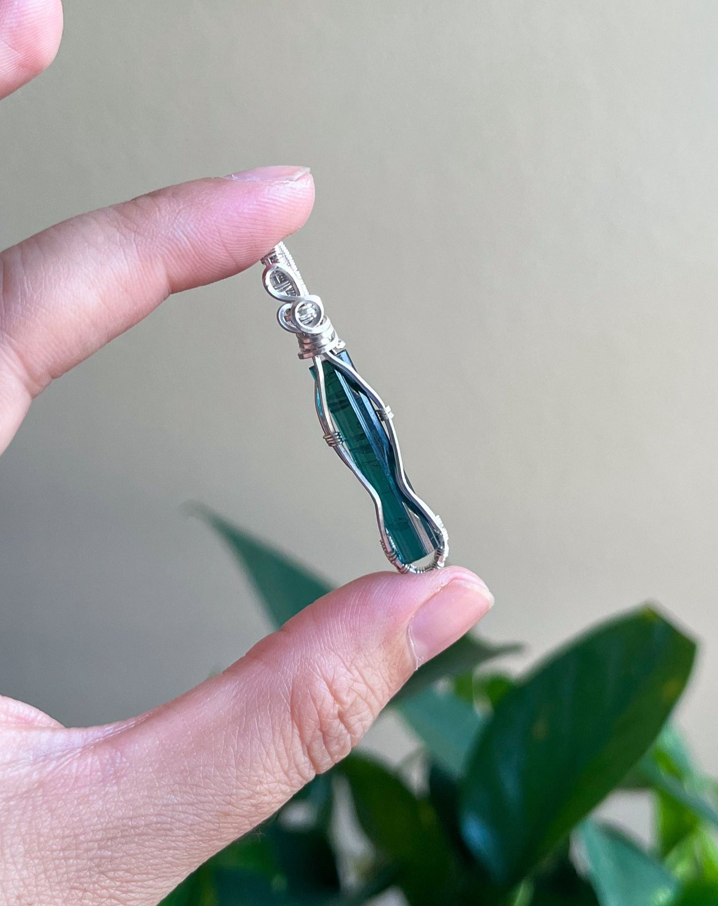 Inidicolite Green-Blue Tourmaline Silver Pendant, wire wrapped jewelry, handmade gift