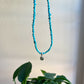 Natural Turquoise & Moldavite Beaded Necklace (16 inch)