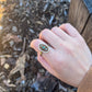 Antique Art Deco Genuine Emerald & Diamond 9k Gold Ring (UK 1930s) size 6.5