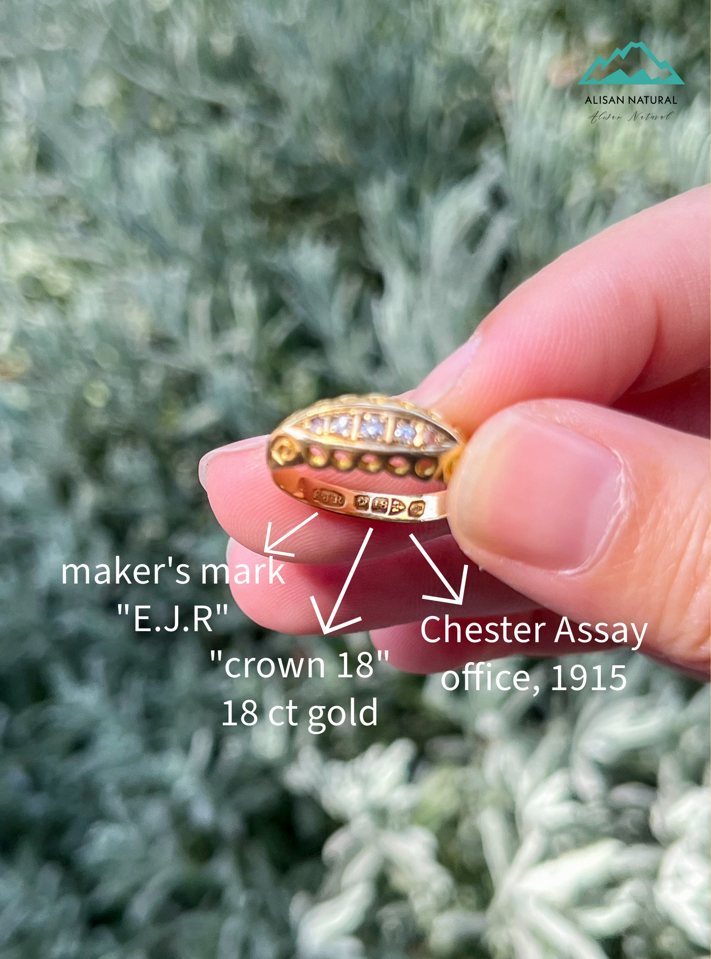 Antique Edwardian Diamond Boat Ring (UK 1915) US size 5.75 (old European cut diamonds in 18ct gold) Chester stamp, maker mark E.J.R, engagement ring, wedding gift, antique jewelry, collectable ring, 18ct gold ring