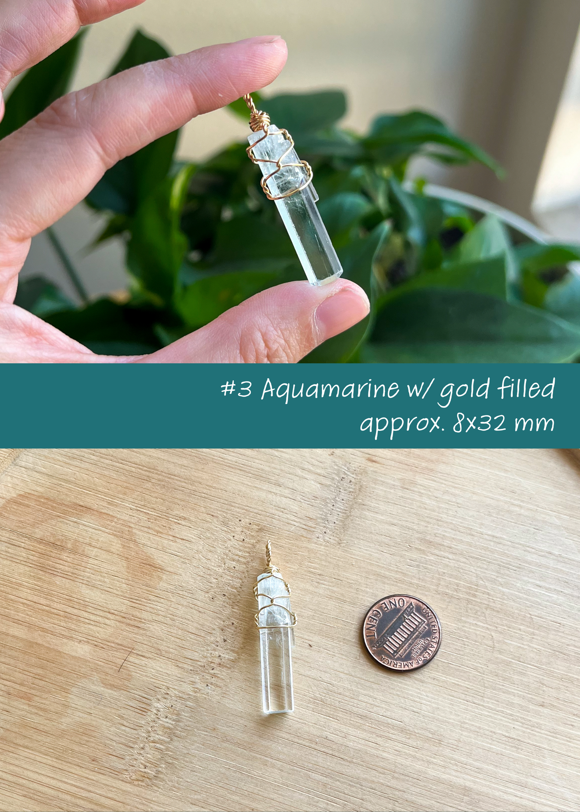 Natural Aquamarine Gold-Filled Pendant (choose your own) handmade gift for her