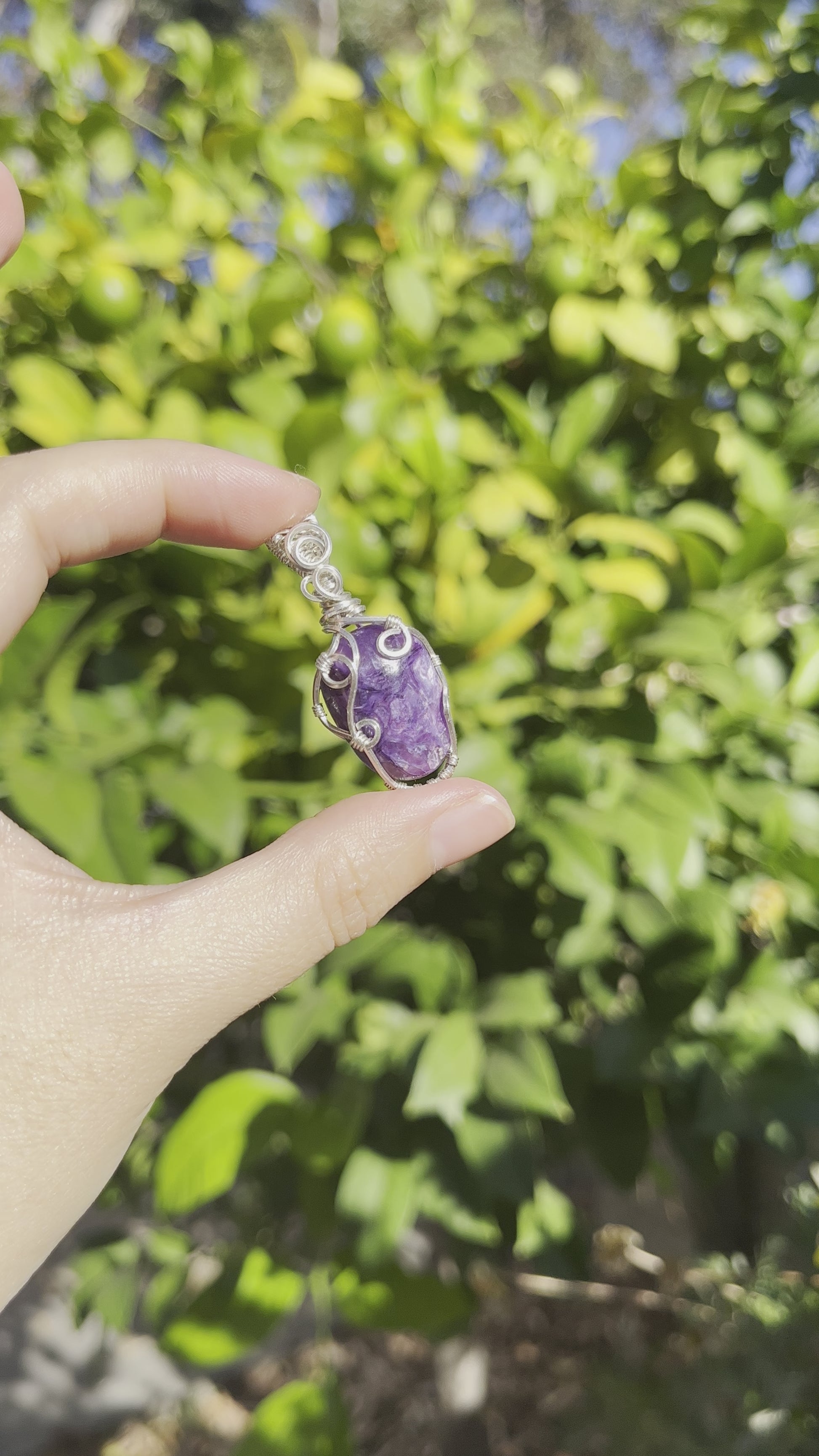 Natural Charoite Silver wire wrapped Pendant, handmade gift