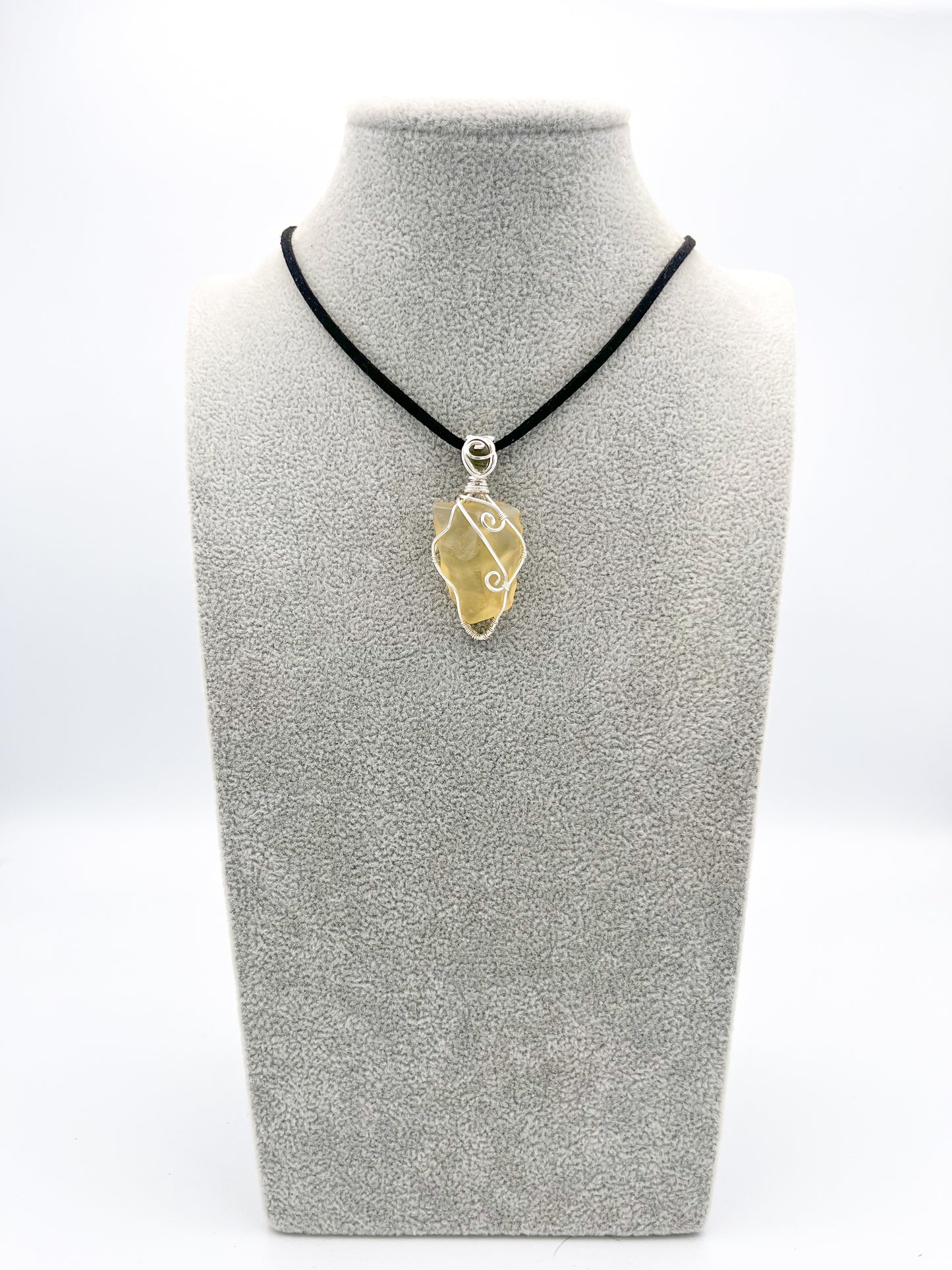 Genuine Libyan Desert Glass + Moldavite Silver Pendant, wire wrapped jewelry, handmade gift
