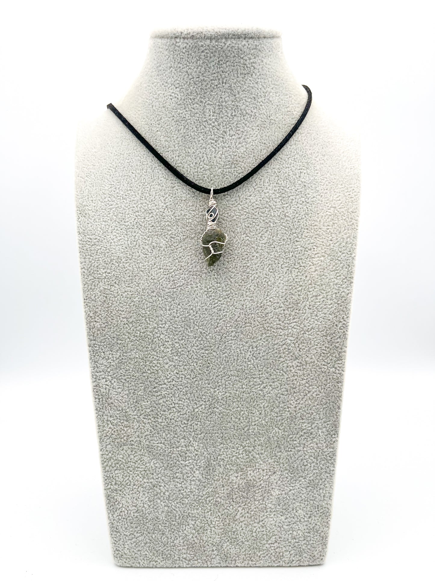 genuine moldavite indicolite blue tourmaline silver pendant, wire wrapped jewelry, handmade gift