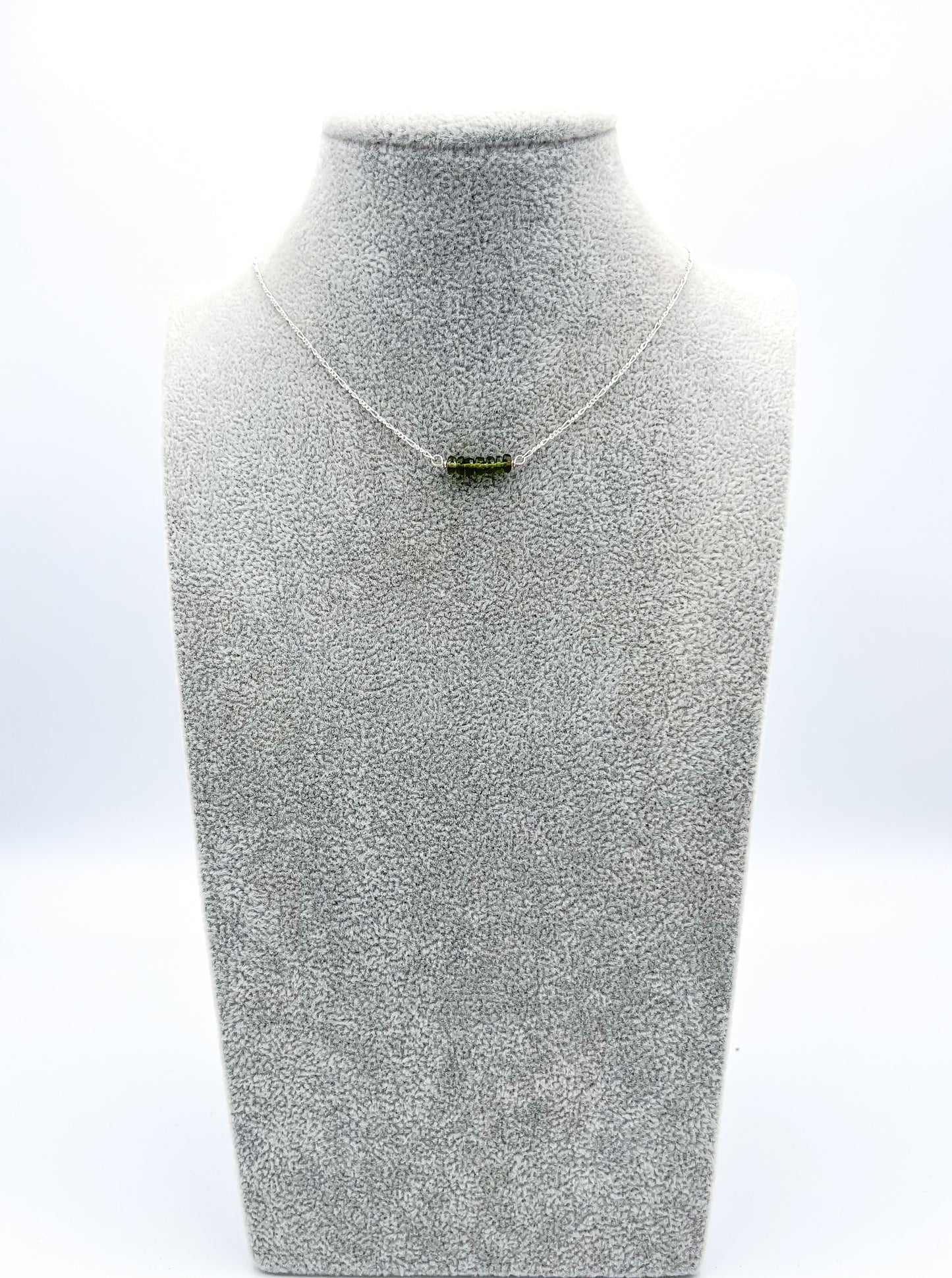 Minimalist Genuine Moldavite sterling silver Choker Necklace, wire wrapped jewelry, handmade gift